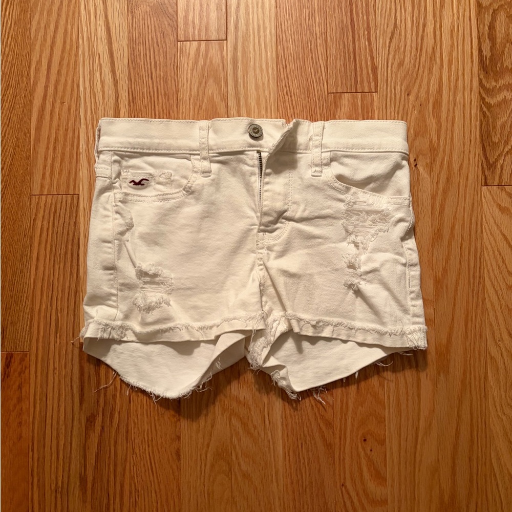 White Distressed Hollister Women Shorts